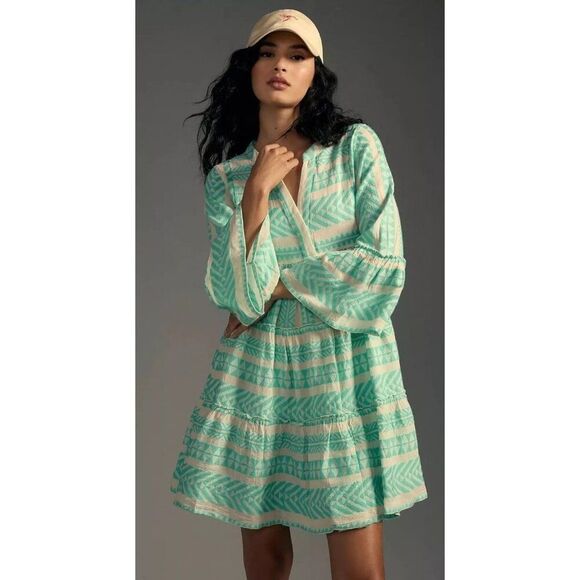 Anthropologie Dresses & Skirts - NWT Devotion Twins Embroidered Ella Tunic Dress Size Large Mint B Blue Off White